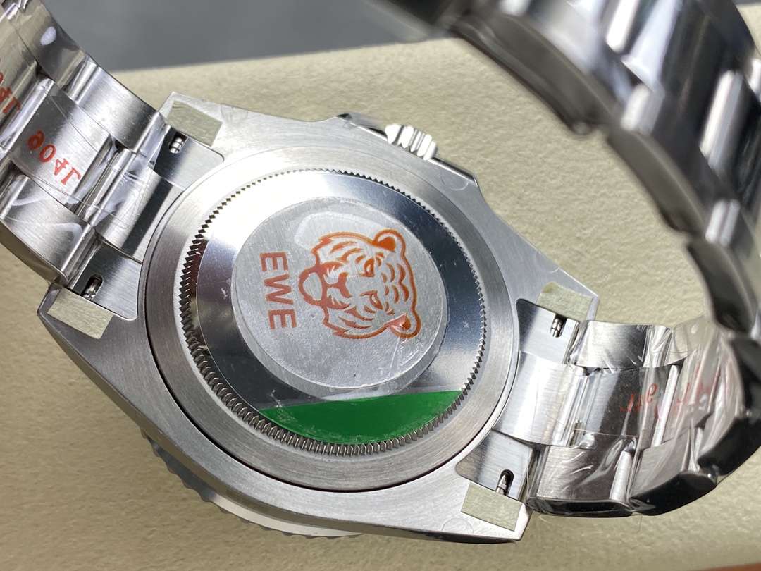 GMT-Master II case back with EWE tiger logo and green sticker