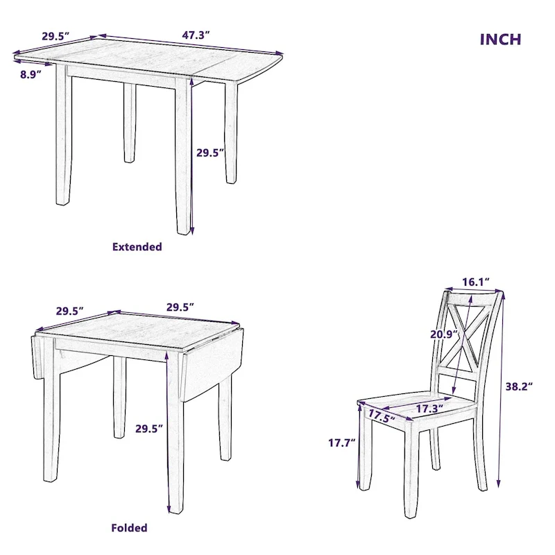 Merax 3-Piece Wood Drop Leaf Breakfast Nook Dining Table Set