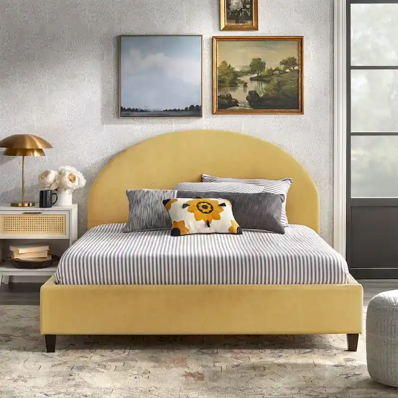 angelo:HOME Ava Mid-Century Upholstered Queen Platfom Bed