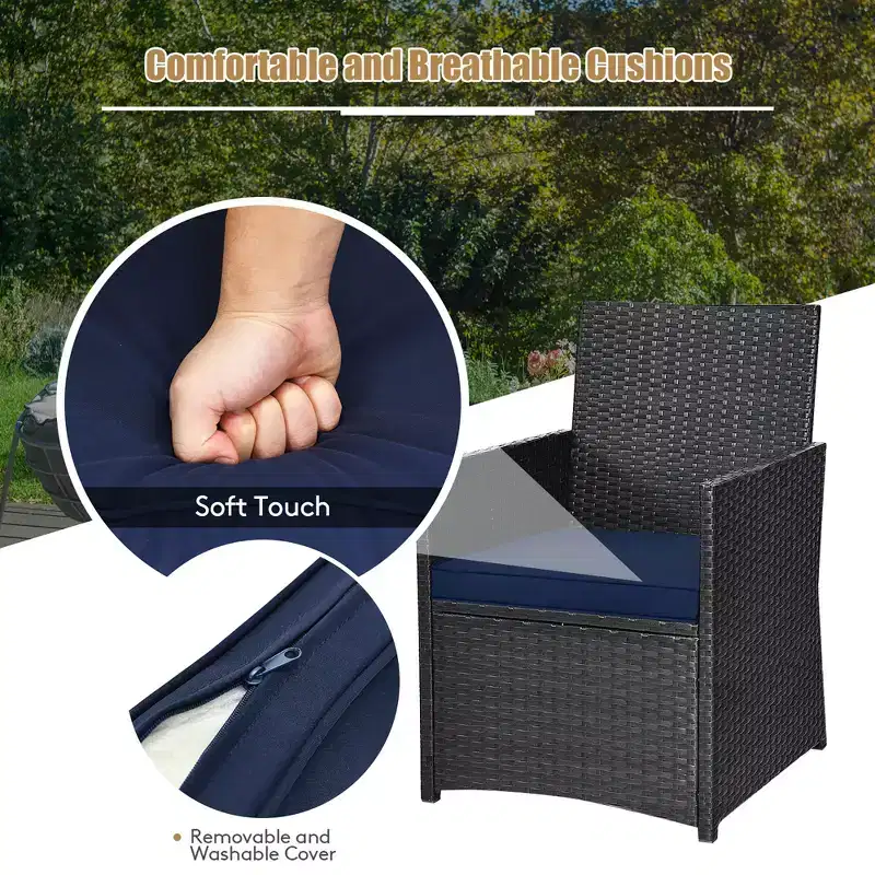Costway 3PCS Patio Rattan Furniture Set Cushion Sofa Armrest Garden Deck