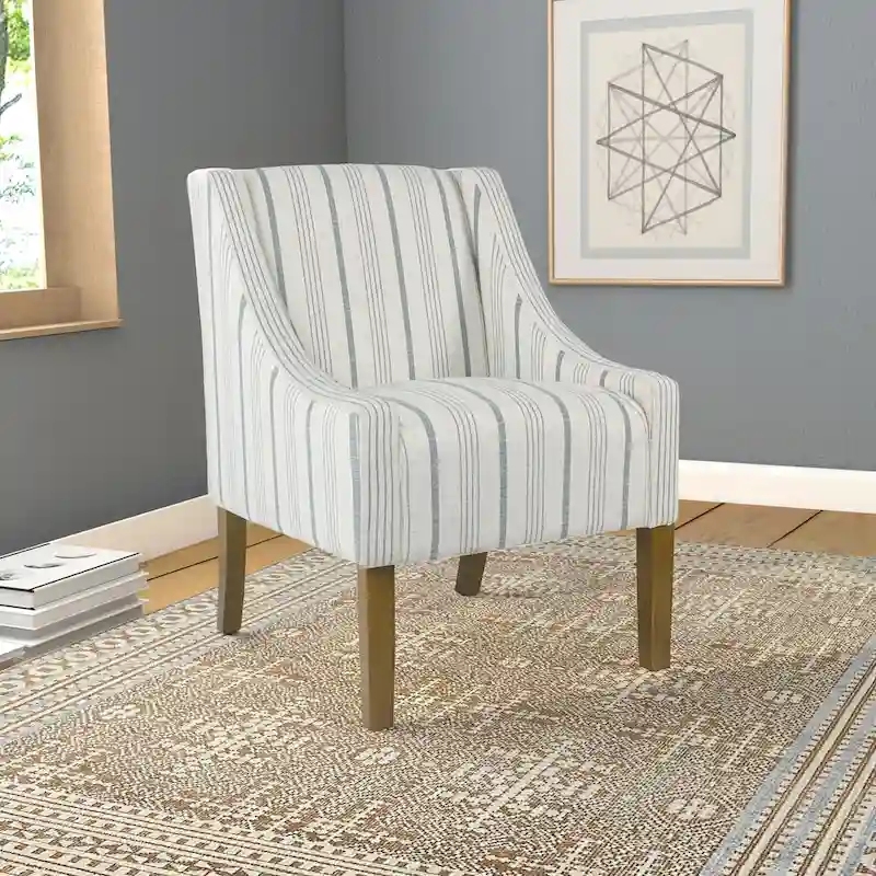 Modern Swoop Accent Chair in Blue Calypso Stripe