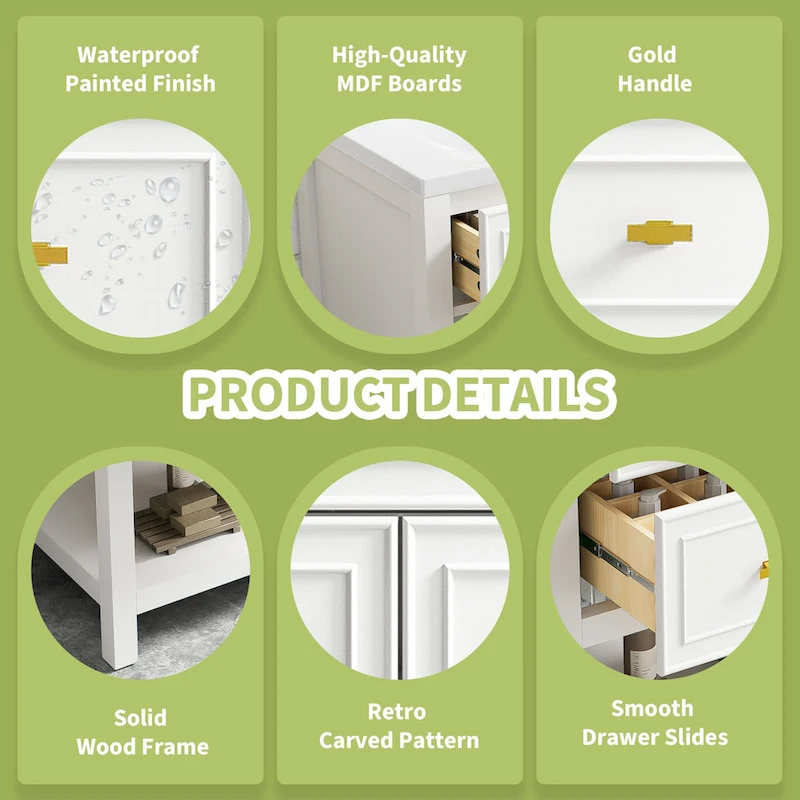 30 Bathroom Vanity with Ceramic Sink Combo, Free Standing Single Vanity Set with 5 Drawers