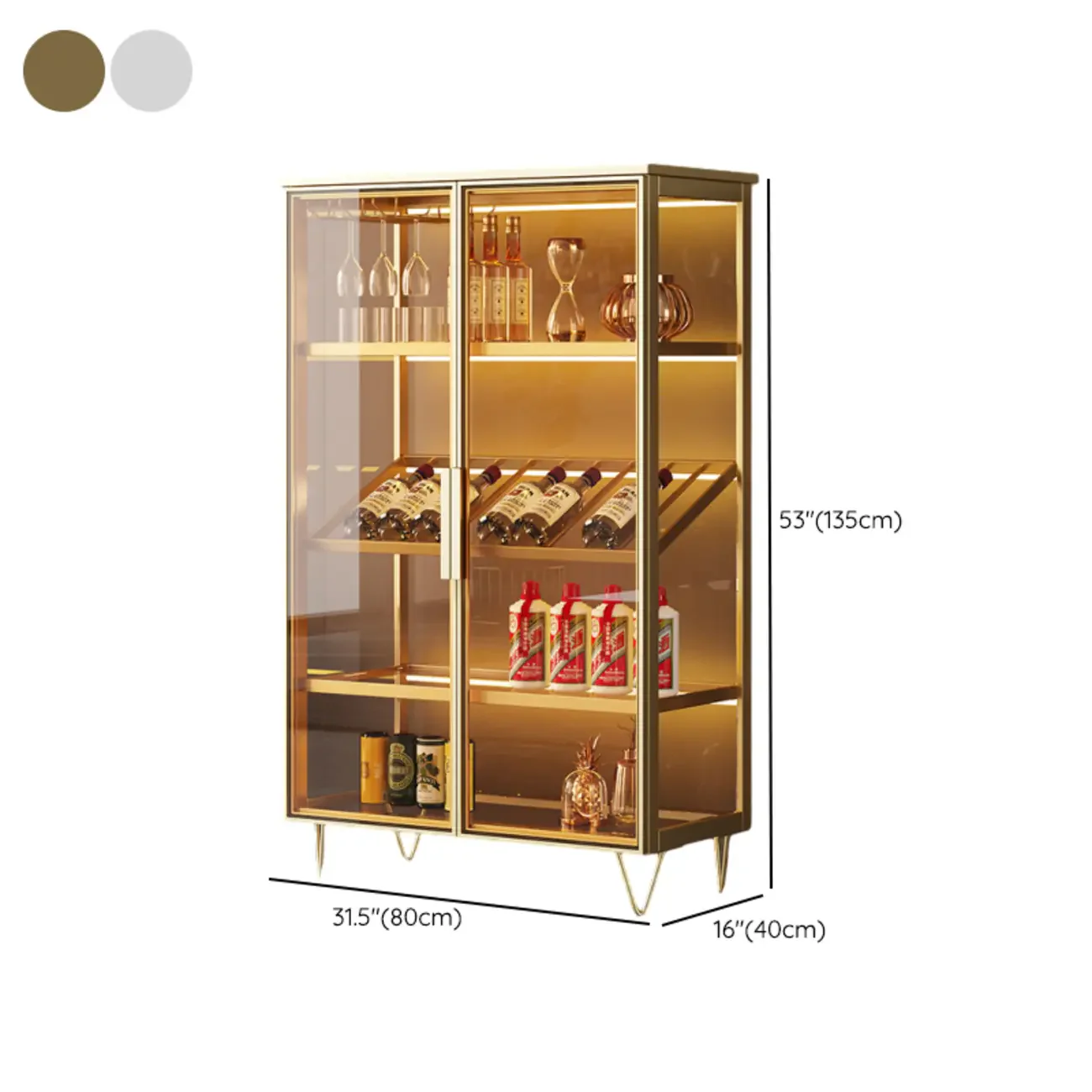 Luxury Multi-Layer Tan Glass Curio Cabinet with Light