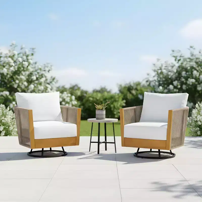Christopher Knight Home Taeyang Modern Acacia Patio Swivel Chairs with Cushions and Rope Design (Set of 2)