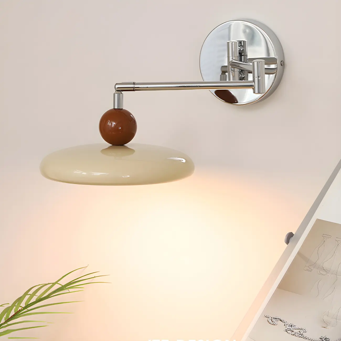 Modern Beige Circle Shade Sliver Swing Arm Wall Light