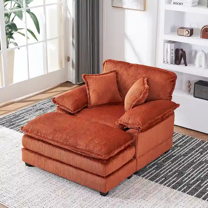 56.9 W Oversized Chair with Ottoman, Reading Chair for Bedroom, Lazy Sofa Bed, Modern Over Sized Single Recliner Couch