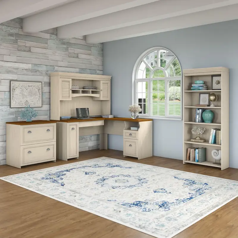Fairview 60W Desk with Hutch, Cabinet and Bookcase by