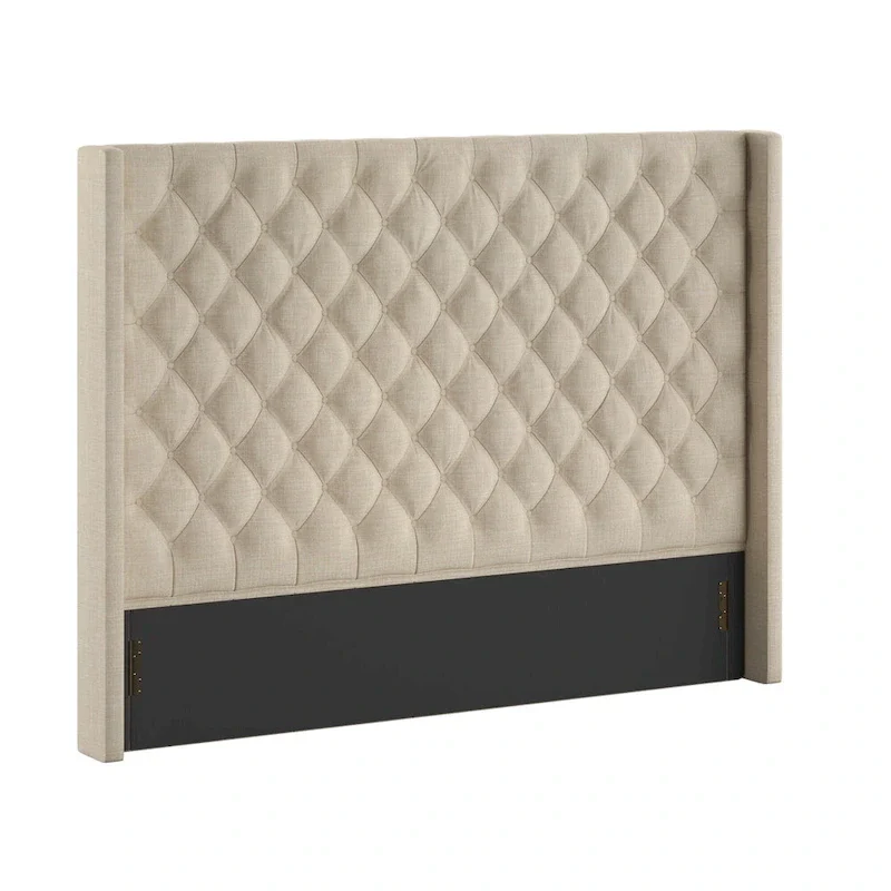 Button-Tufted Wingback Upholstered Headboard – Elegant Bedroom Accent