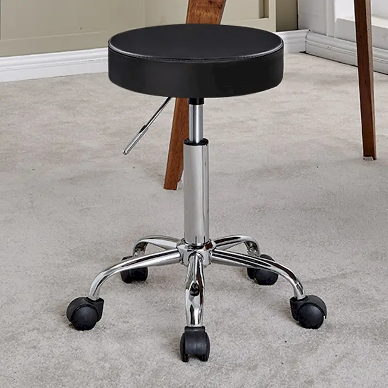White & Black Backless Rolling Stool, PU Leather, Single