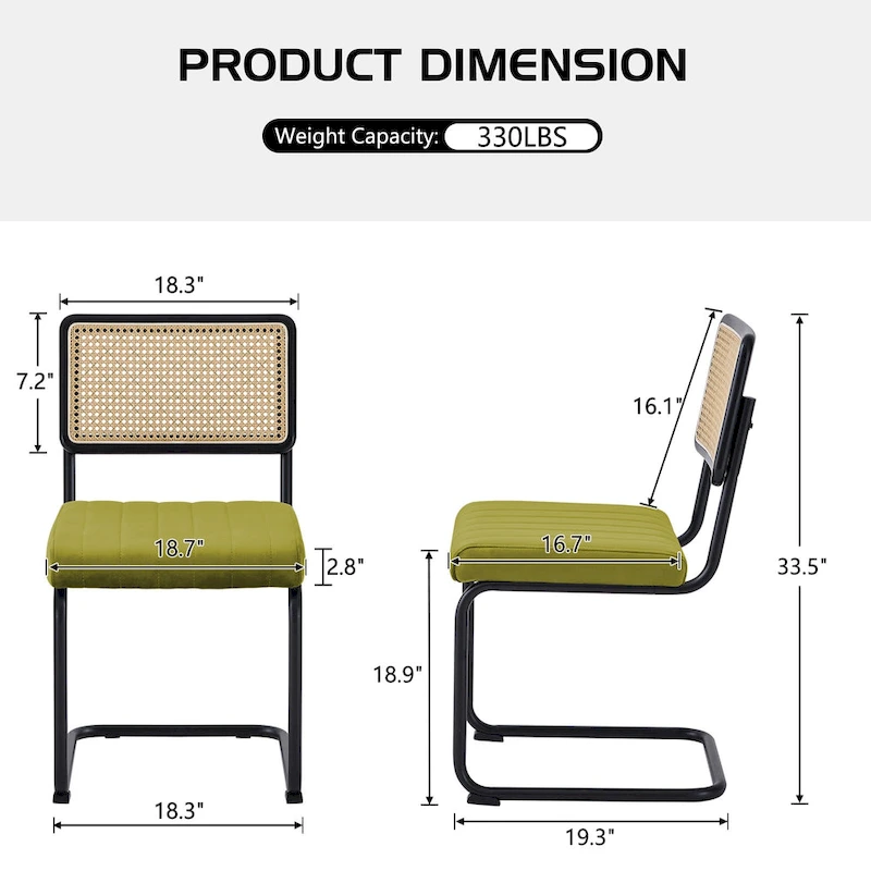 Velvet Upholstered Rattan Dining Chairs Set of 2/4