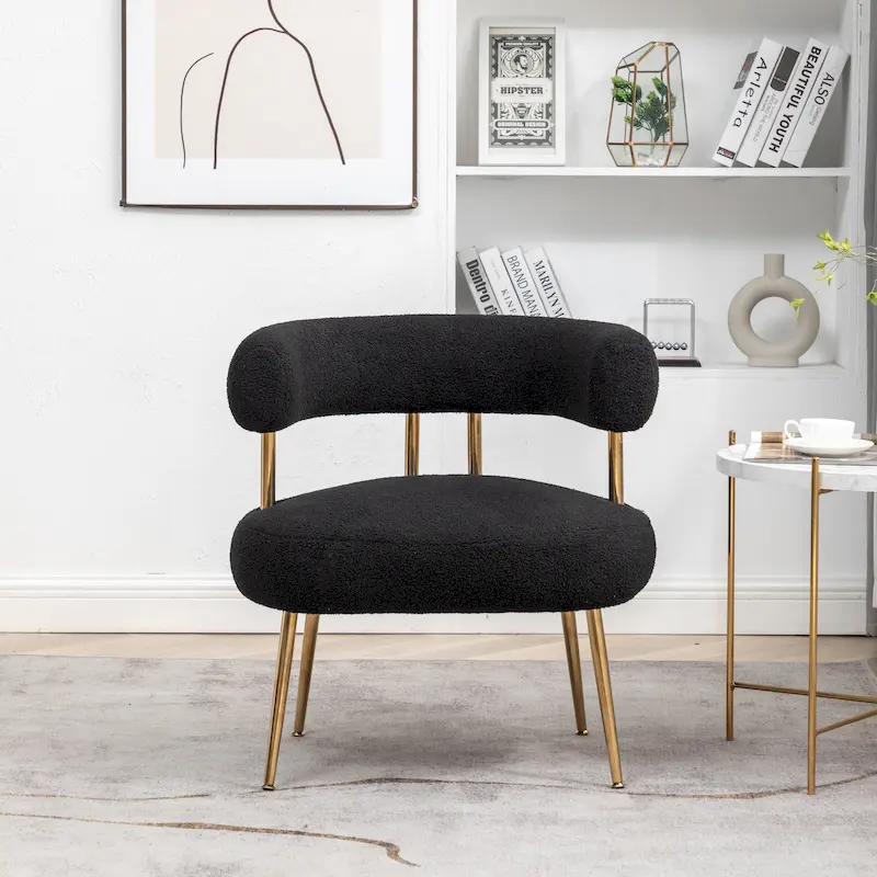 Modern Glam Upholstered Comfy Open-Back Accent Vanity Chair with Golden Legs