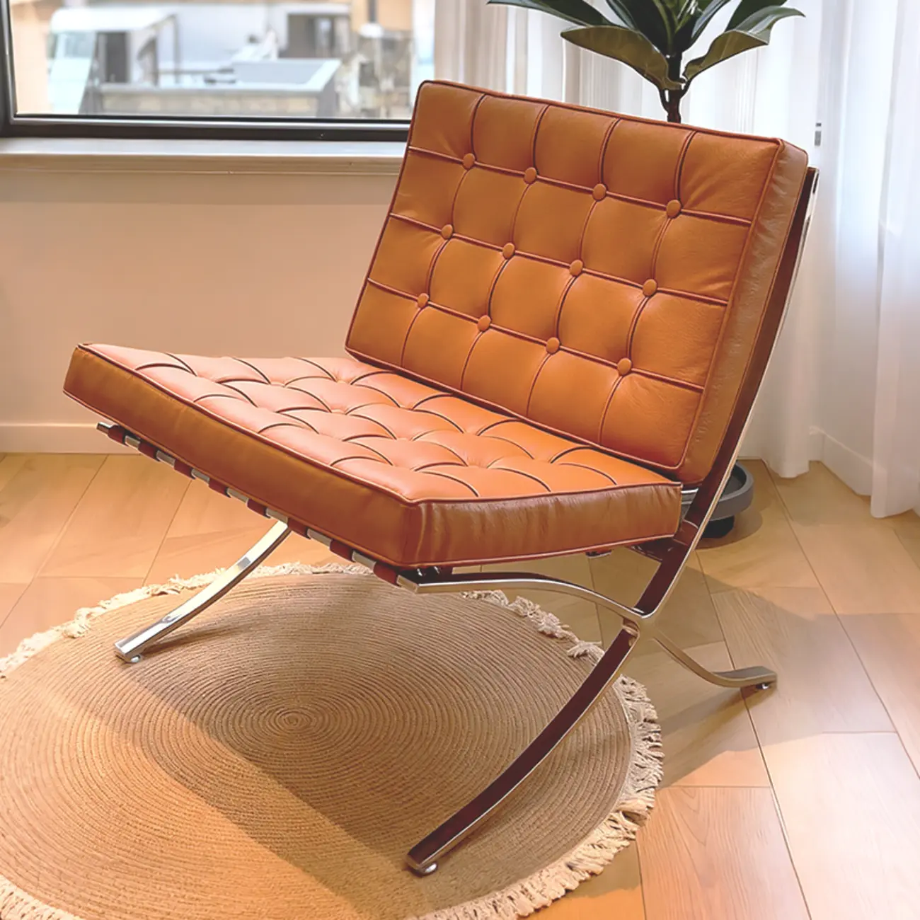 Mid-Century Modern  Leather Lazy Lounge Accent Chair