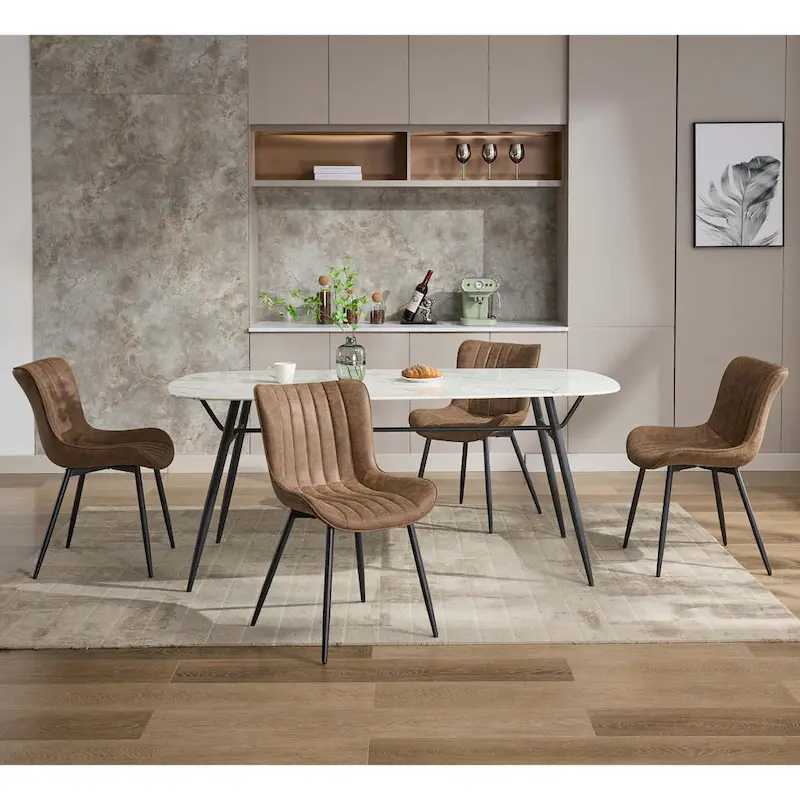 Living Dining Chairs Set of 2, Faux Leather Armless Side Chairs with Metal Legs