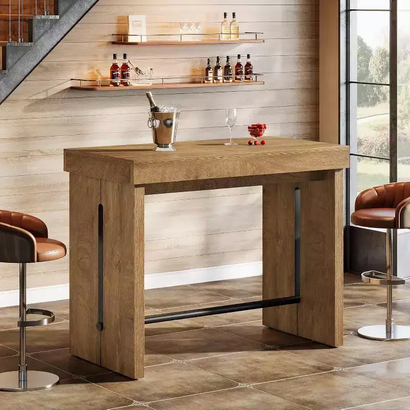 Lantine 41.3-Inch Bar Table, Counter Height Pub Table with Metal Footrest for Home Kitchen, Dining Room, Bistro, Narrow Space, Rustic Brown