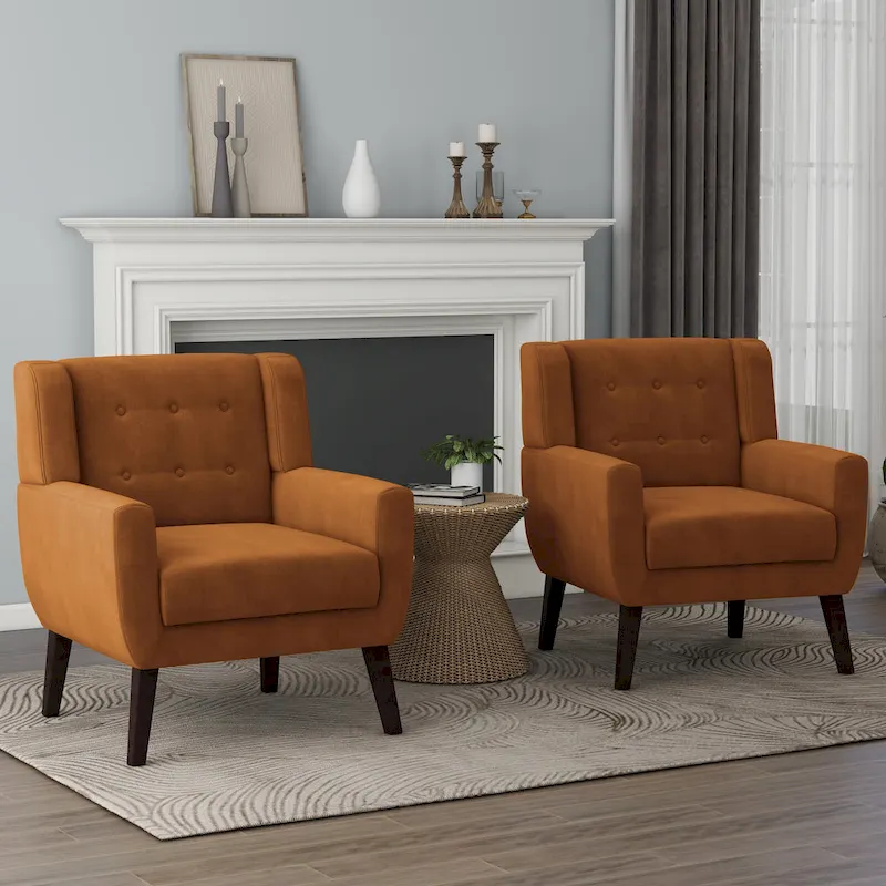 Velvet Upholstered Armchair Tufted Accent Chairs Set of 2