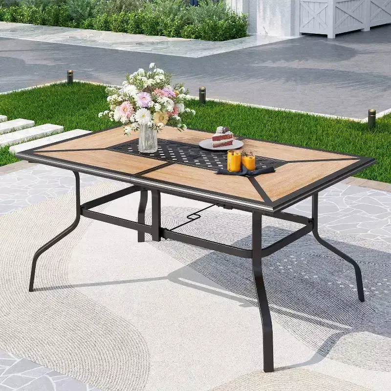 7pc Patio Dining Set with Rectangular Steel Table & Rattan Closed Side Chairs Blue/Brown - Captiva Designs
