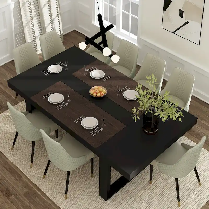 Oak / Black Large Conference Table with Wood Base – Seats up to 8