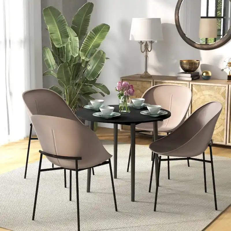 HOMCOM 35 Round Folding Dining Table, Collapsible Drop Leaf Table for Small Spaces, Small Kitchen Table with Solid Wood Legs