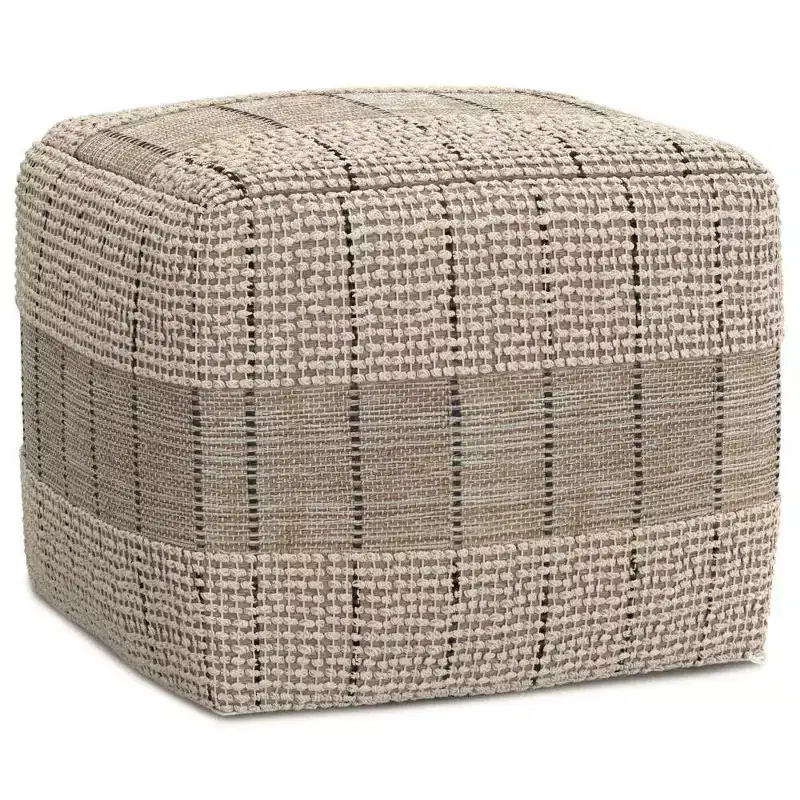 WyndenHall Billie Square Woven Pouf Gray: Contemporary Jute Upholstered Ottoman, Padded Seat, 18"x18"x14"