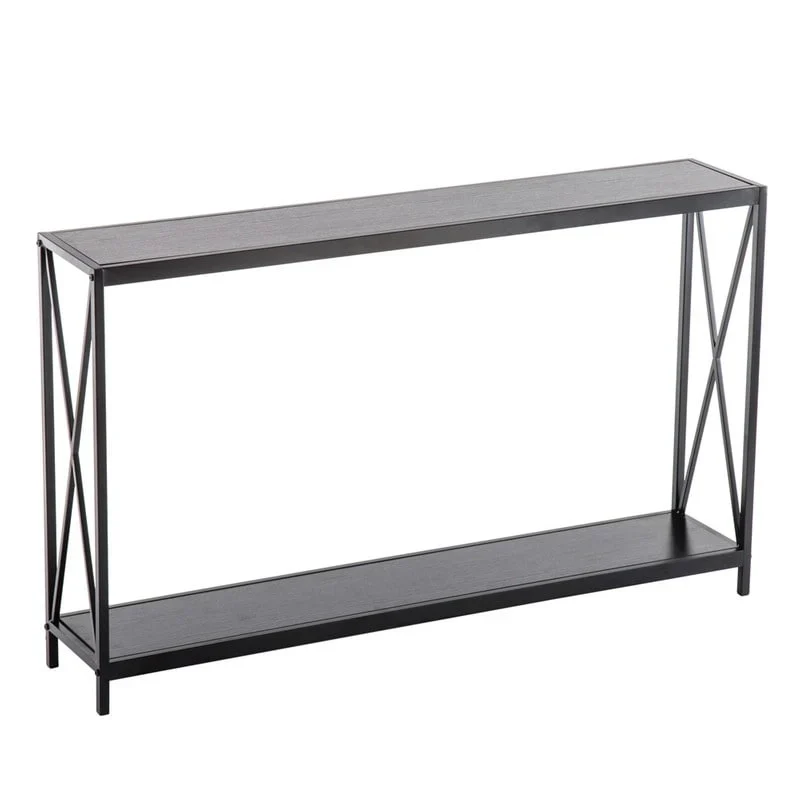 Black Industrial Console Table with Cross Frame