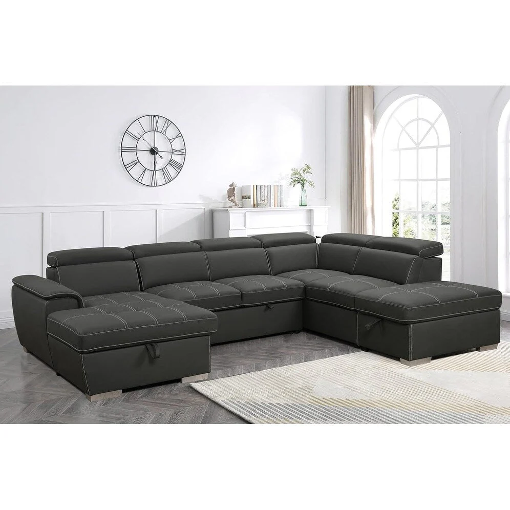 Roomfitters 128 U-Shaped Sectional Couch with Ottomans, Reversible Modular Sofa 7-Seater Couch with Storage Seat, Grey