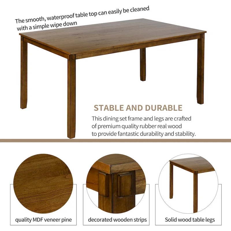 6-Piece Wooden Kitchen Dining Table Set with 4 Chairs and Bench