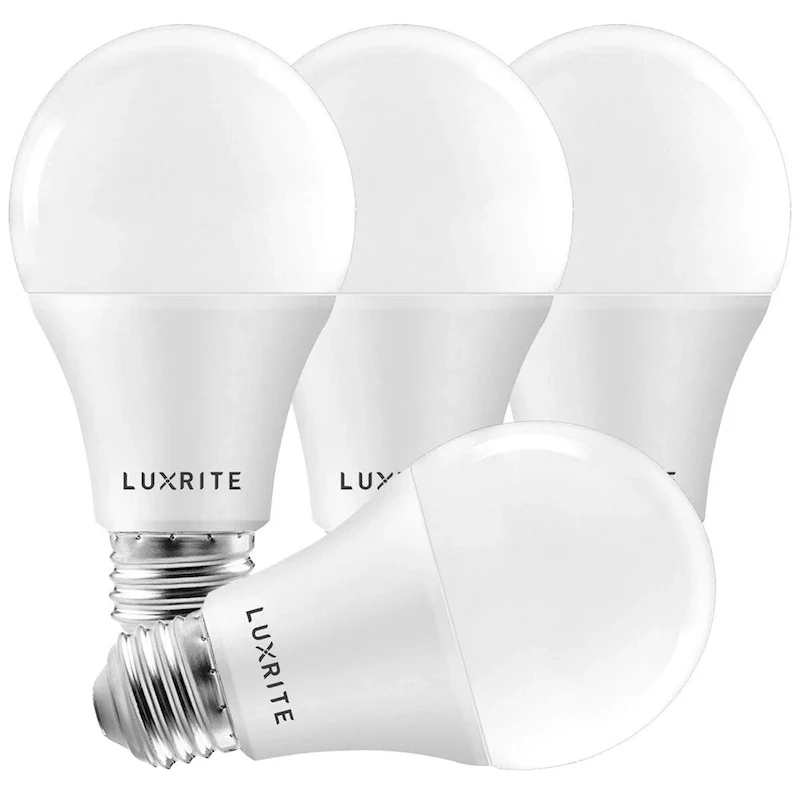 Luxrite A19 LED Light Bulbs 100W Equivalent Dimmable, 1600 Lumens, Enclosed Fixture Rated, Energy Star, E26 Base 4-Pack