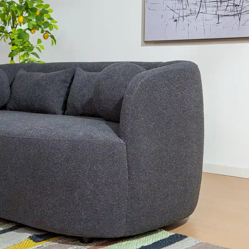 Boucle Loveseat - Natural Fabric, Mid-Century Modern, Seats 2