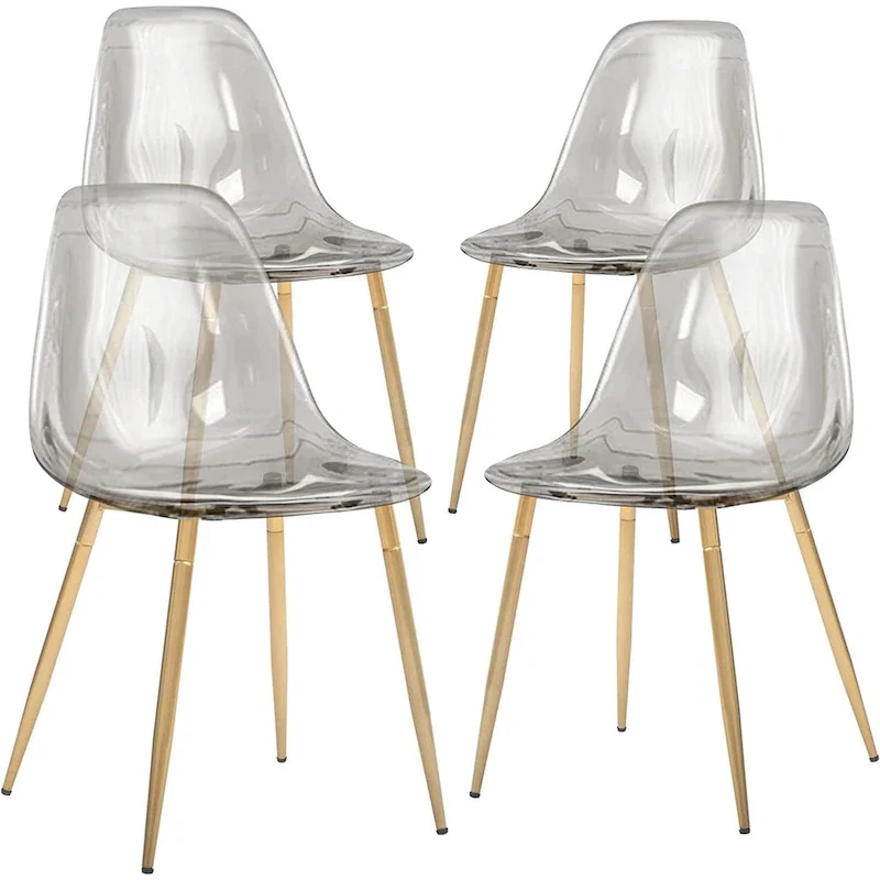 Modern Kitchen Dining Side Chair with Metal Legs, Set of 4, Amber