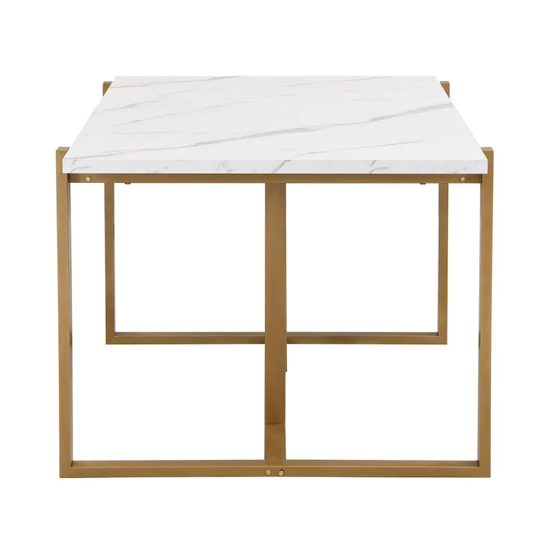 Modern Rectangular Dining Set - Faux Marble Table and 6 Upholstered Chairs
