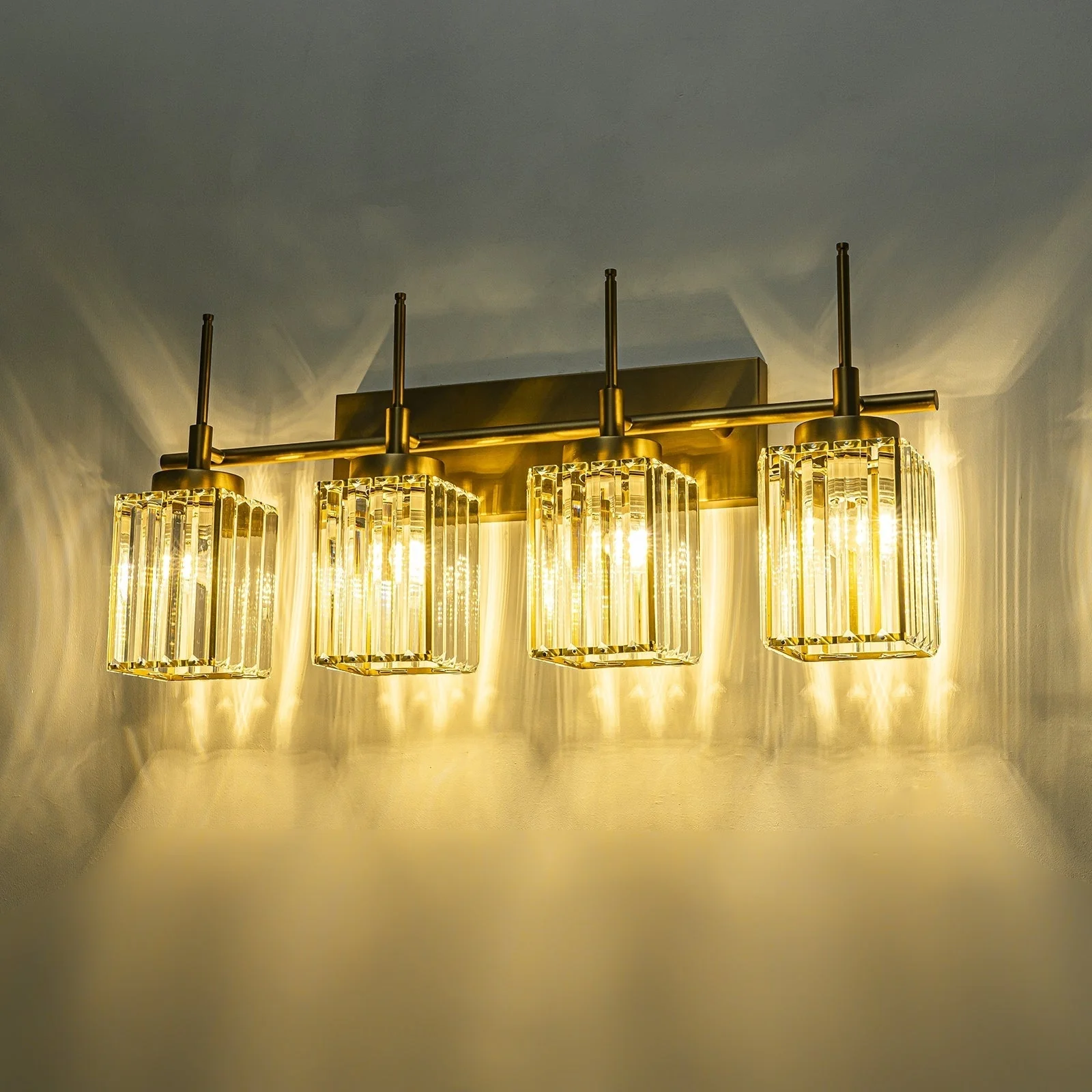 Modern Gold Dimmable Wall Light Glam Cylinder Bathroom Crystal Vanity Light Wall Sconces