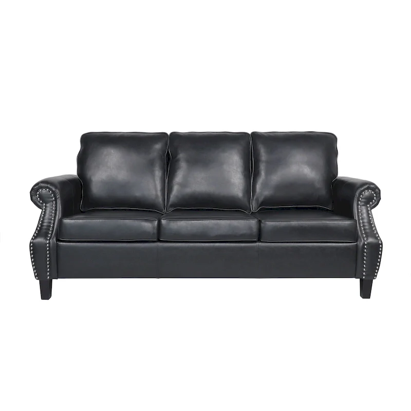 Dowd Faux Leather 3 Seater Sofa with Nailhead Trim by Christopher Knight Home