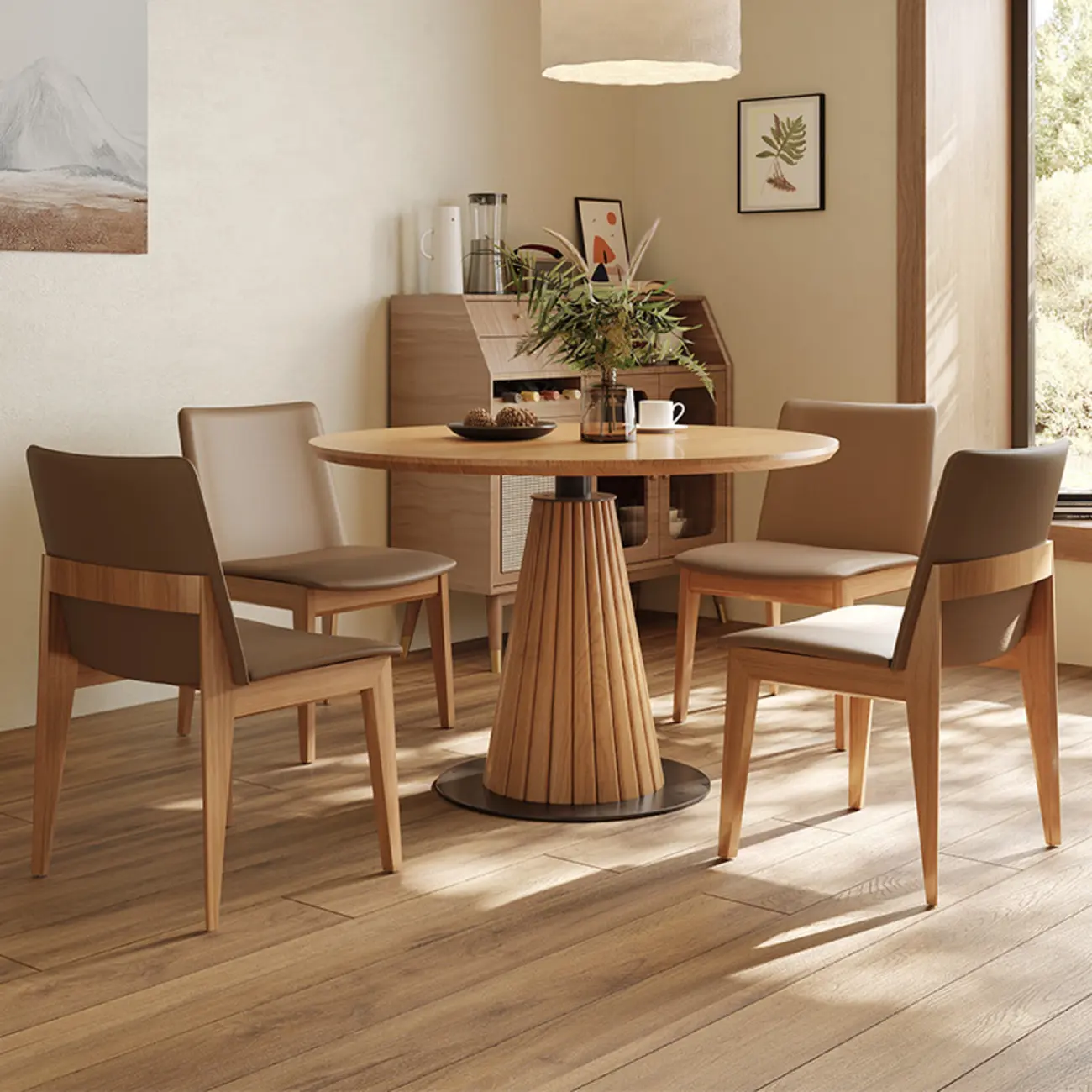 Modern Light Wood Round Dining Table