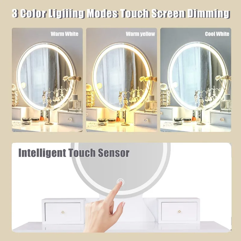 Modern Vanity with 4-Drawer Make-up Table Set with Mirror and Lights