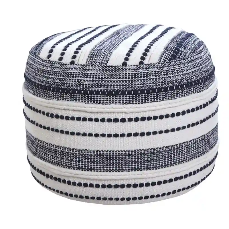 18-Inch Blue 100% Cotton Round Ottoman