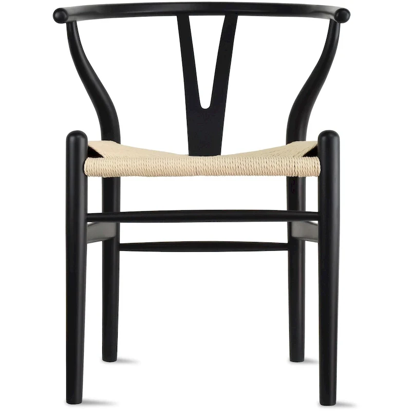 Modern Dining Chair with Woven Paper cord Seat, Solid Wooden Farmhouse Y Back Elbow Side Chair