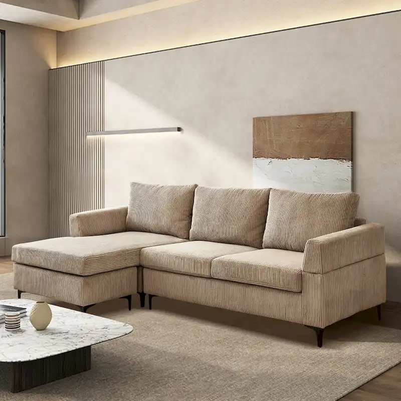 L-Shaped Polyester Fabric Reversible Chaise Sofa