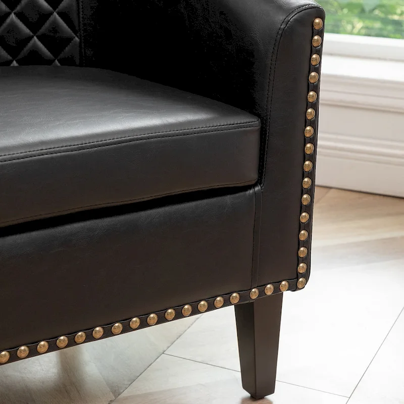KINWELL 29  PU Faux Leather Club Armchair with Nailheads, Set of 2