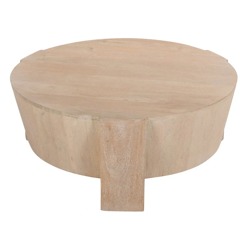 Round Mango Wood Coffee Table with 3 Legs