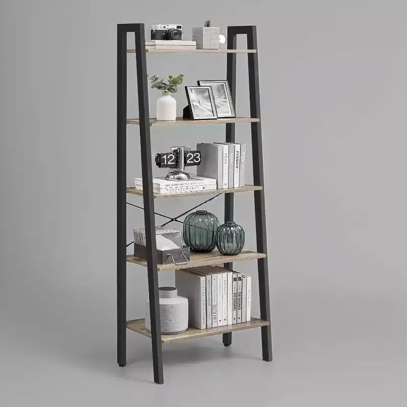 Ladder Shelf, 5-Tier Bookshelf, Storage Rack, Bookcase with Steel Frame, for Living Room, Home Office, Kitchen, Bedroom, Industrial Style