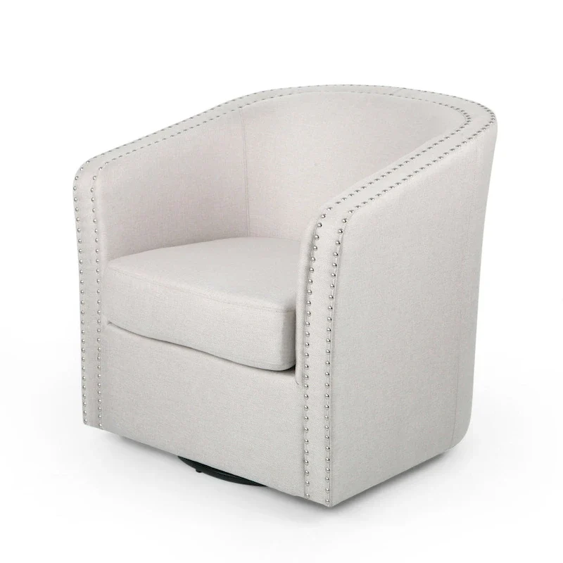 Swivel Accent Chair with Round Barrel Design, Wheat Beige Fabric
