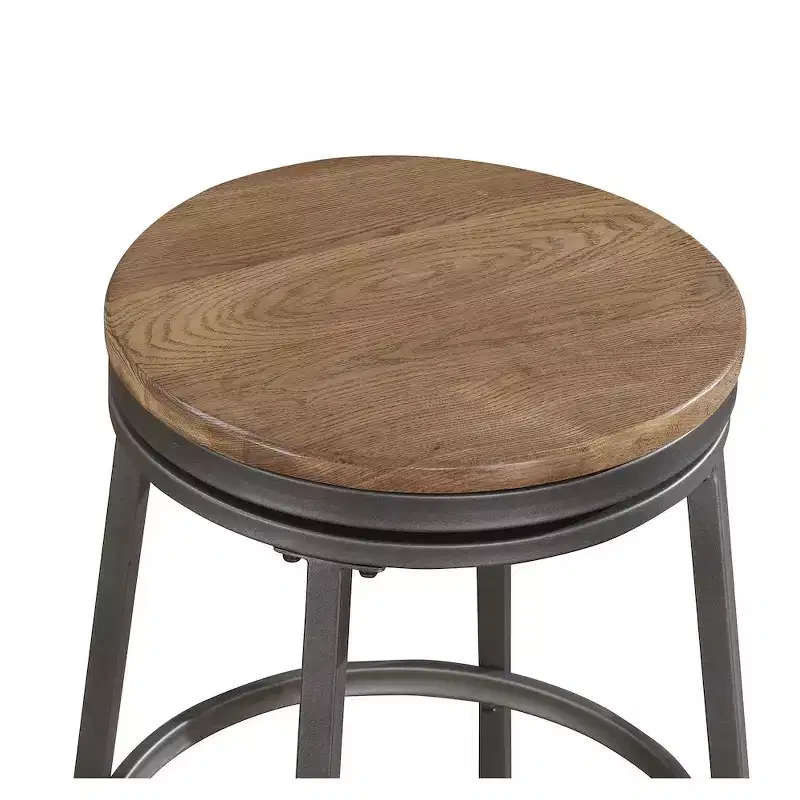 Stockton 30 Backless Metal Swivel Stool - Slate Grey - Golden Oak Seat