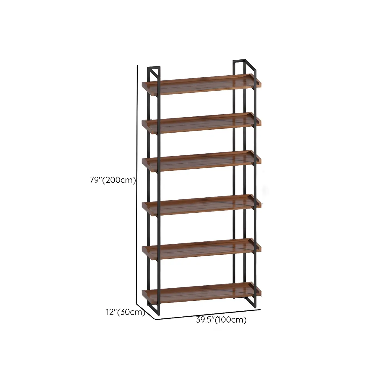5-Shelf Industrial Metal Wood Brown Display Bookcase