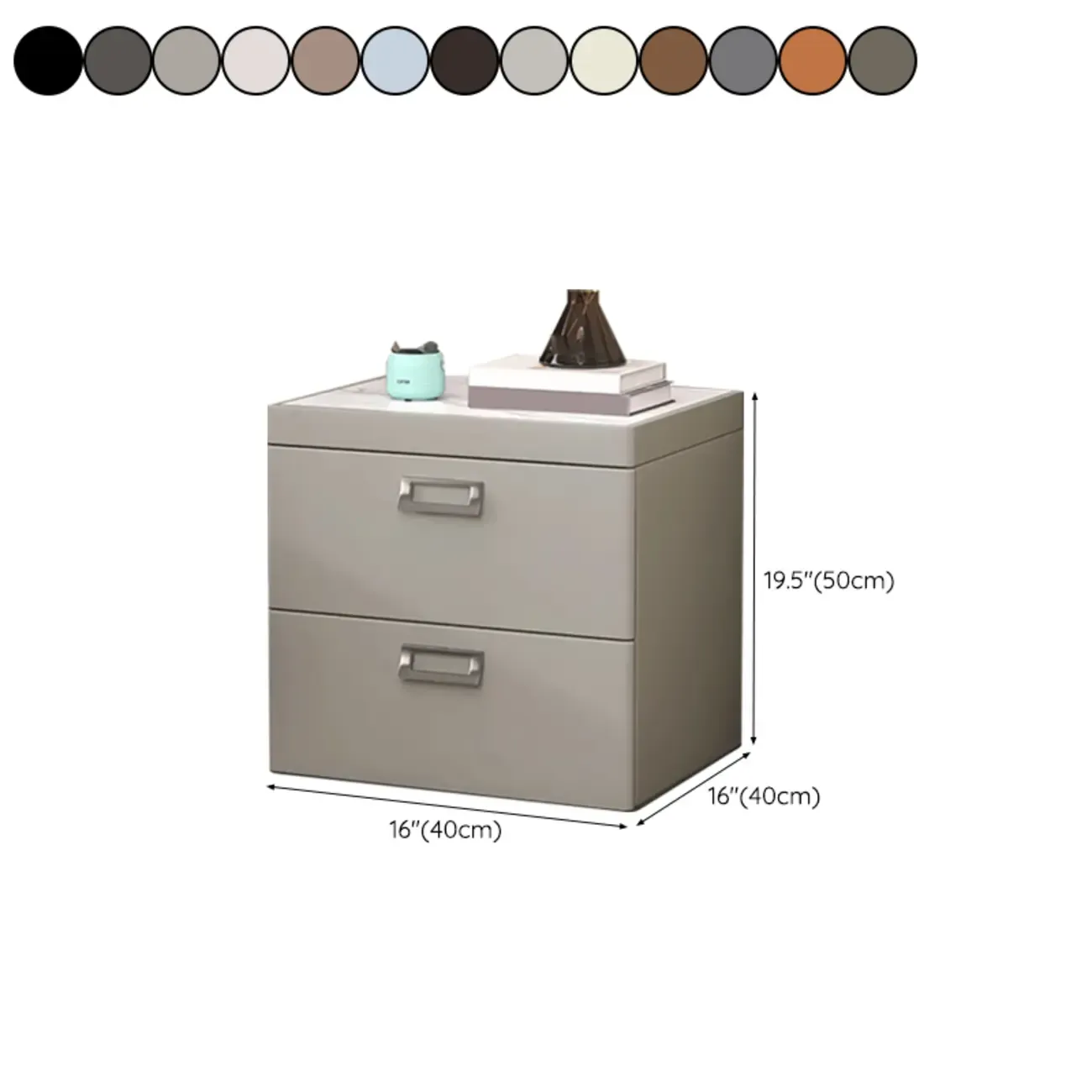Modern Faux Leather 2 Drawers Nightstand with Stone Top
