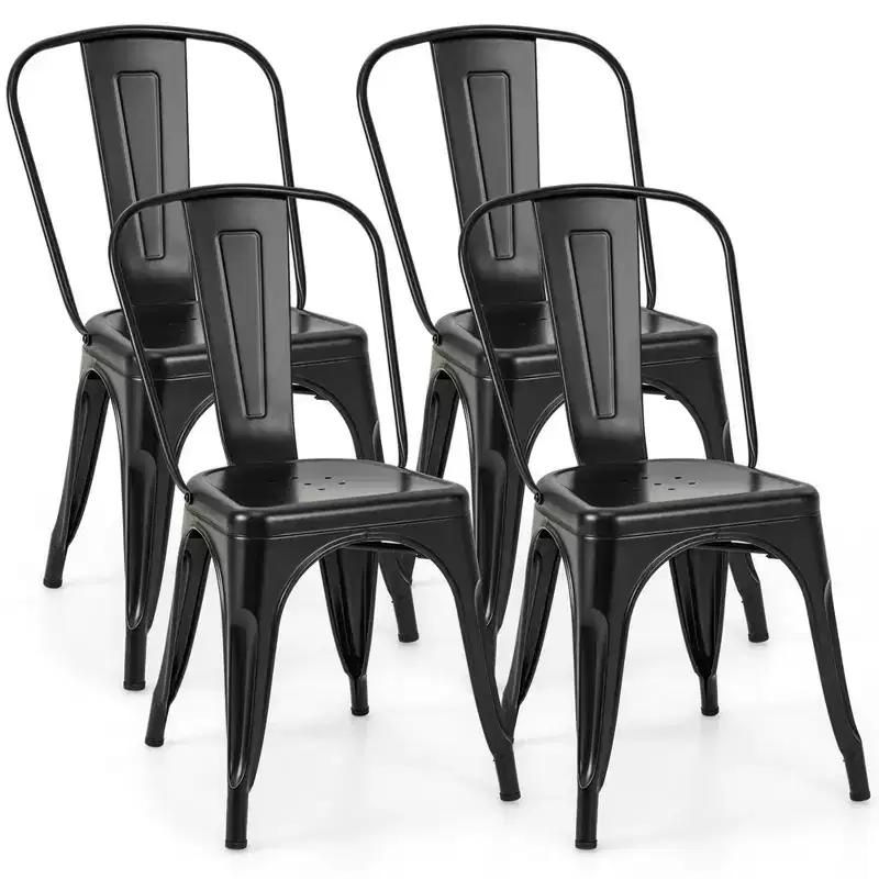 Costway 18 High Back Bar Stools Set of 4 with Removable Backrest for Cafe Bar Black/Gun Gray