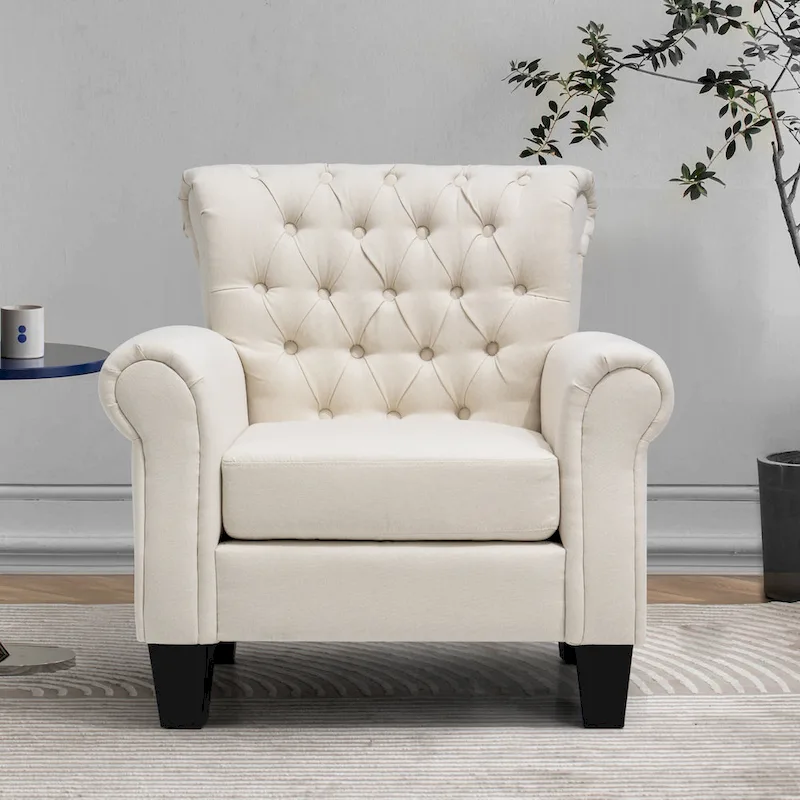 Button Tufted Accent Chair with Padded Seat and Arms
