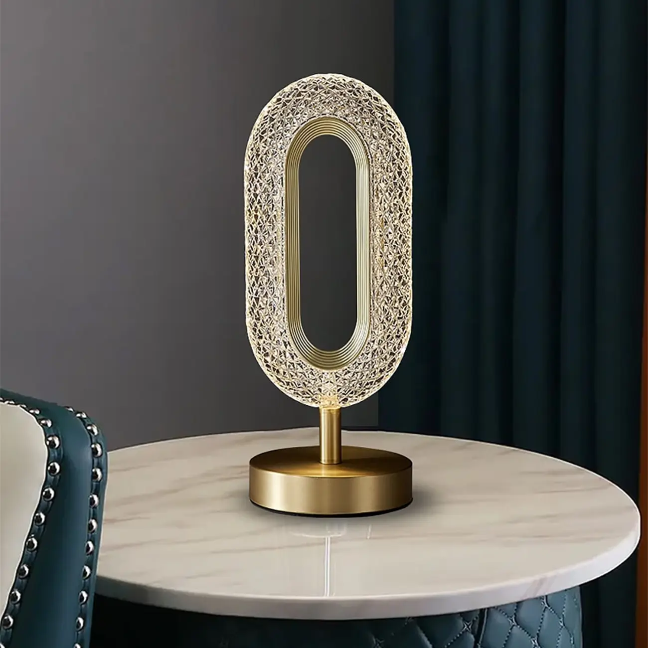 Art Deco Luxury Gold Brass Acrylic Ring Shape LED Table Lamp