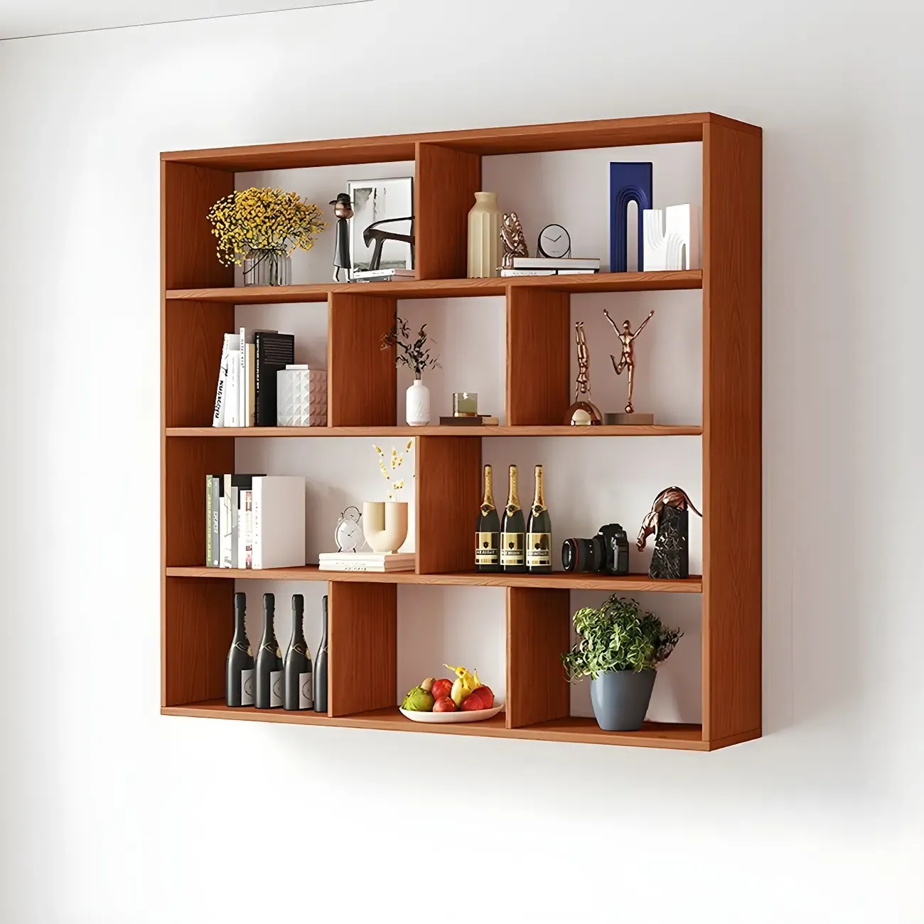 White Wall-Mounted Cube Wood Display Bookcase