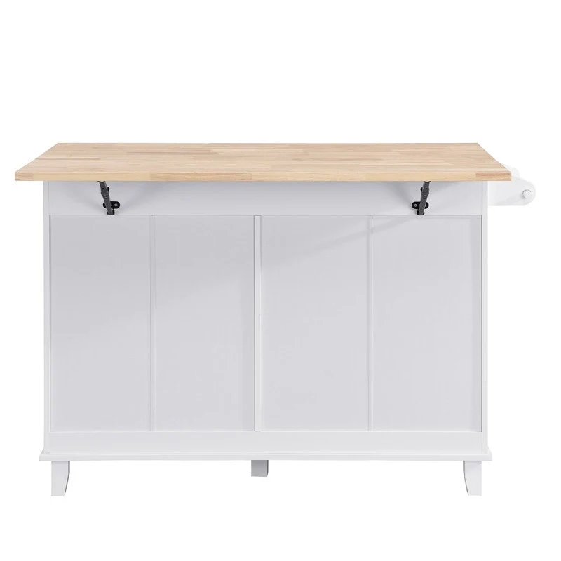 Natural Wood Kitchen Island with Drop Leaf - 2 Stools