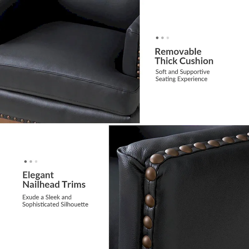 Lourdes Genuine Leather Armchair with Solid Wood Frame and Removable Seat Cushion by HULALA HOME